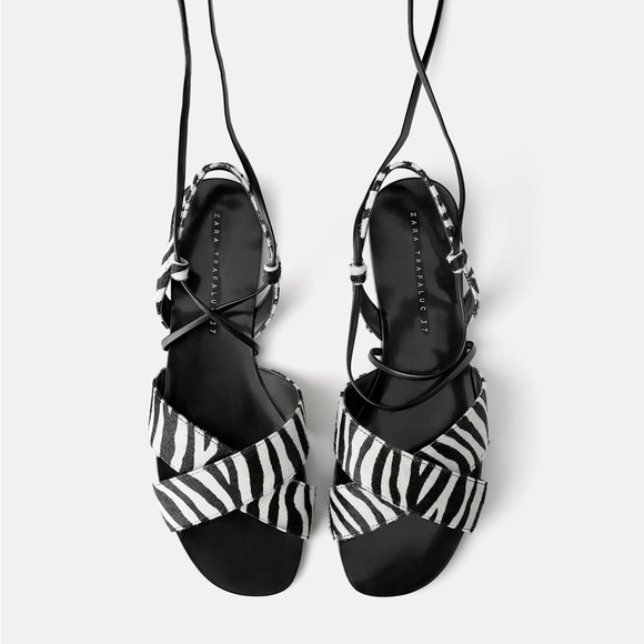 Zara Zebra Striped Sandals in Black and White - Picture 2 of 10